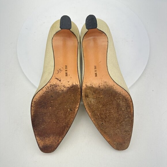 Salvatore Ferragamo Classic Pump Women Size 8 Medium Heel Shoes Cream Beige - Picture 9 of 13